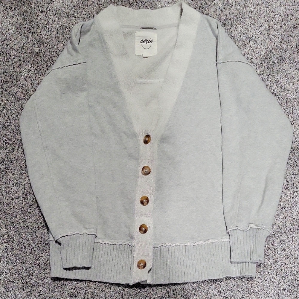 Aerie Fleece Button Up Cardigan